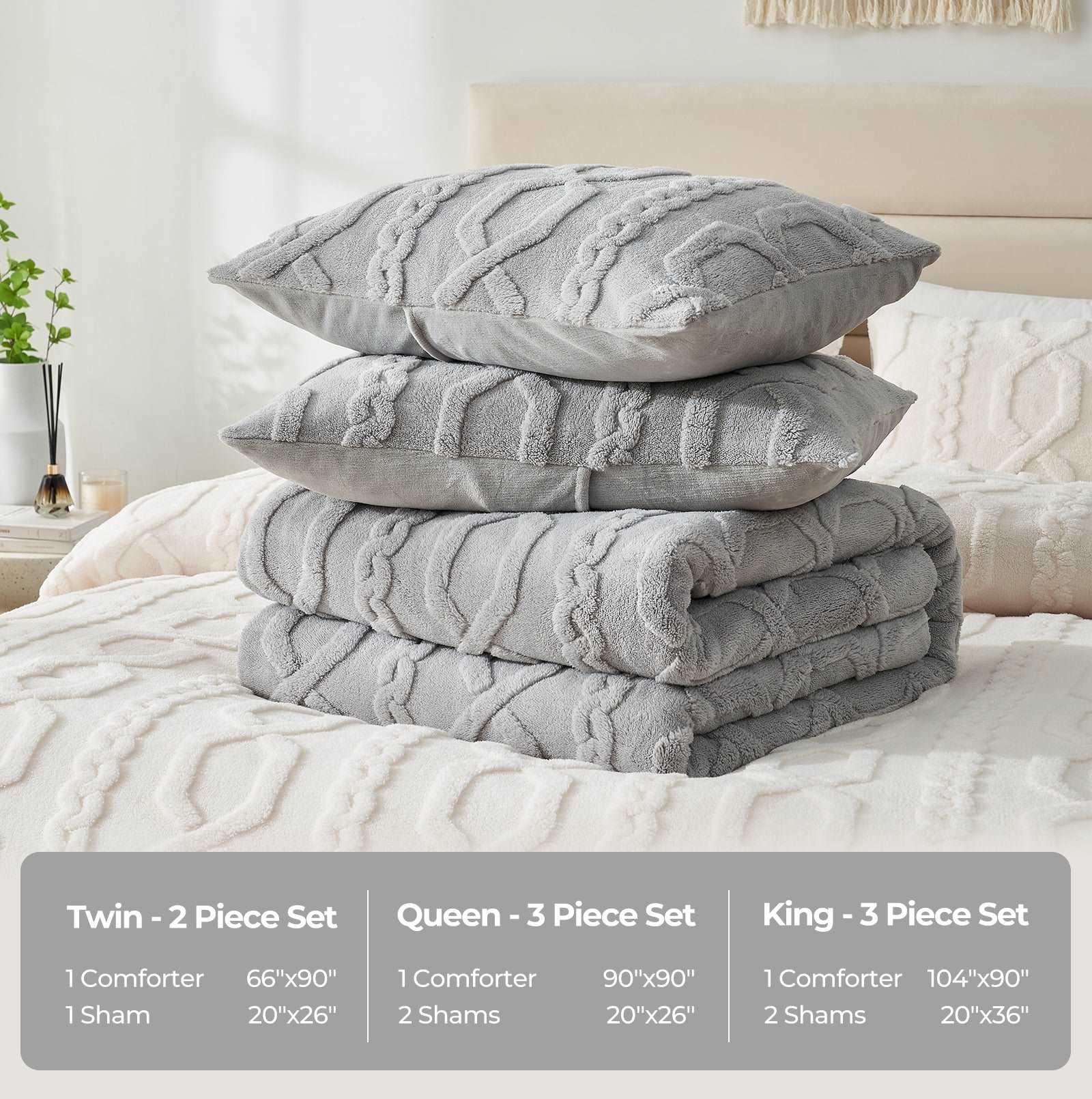 Cozy Bliss gray sherpa comforter set with size options #color_Light Grey
