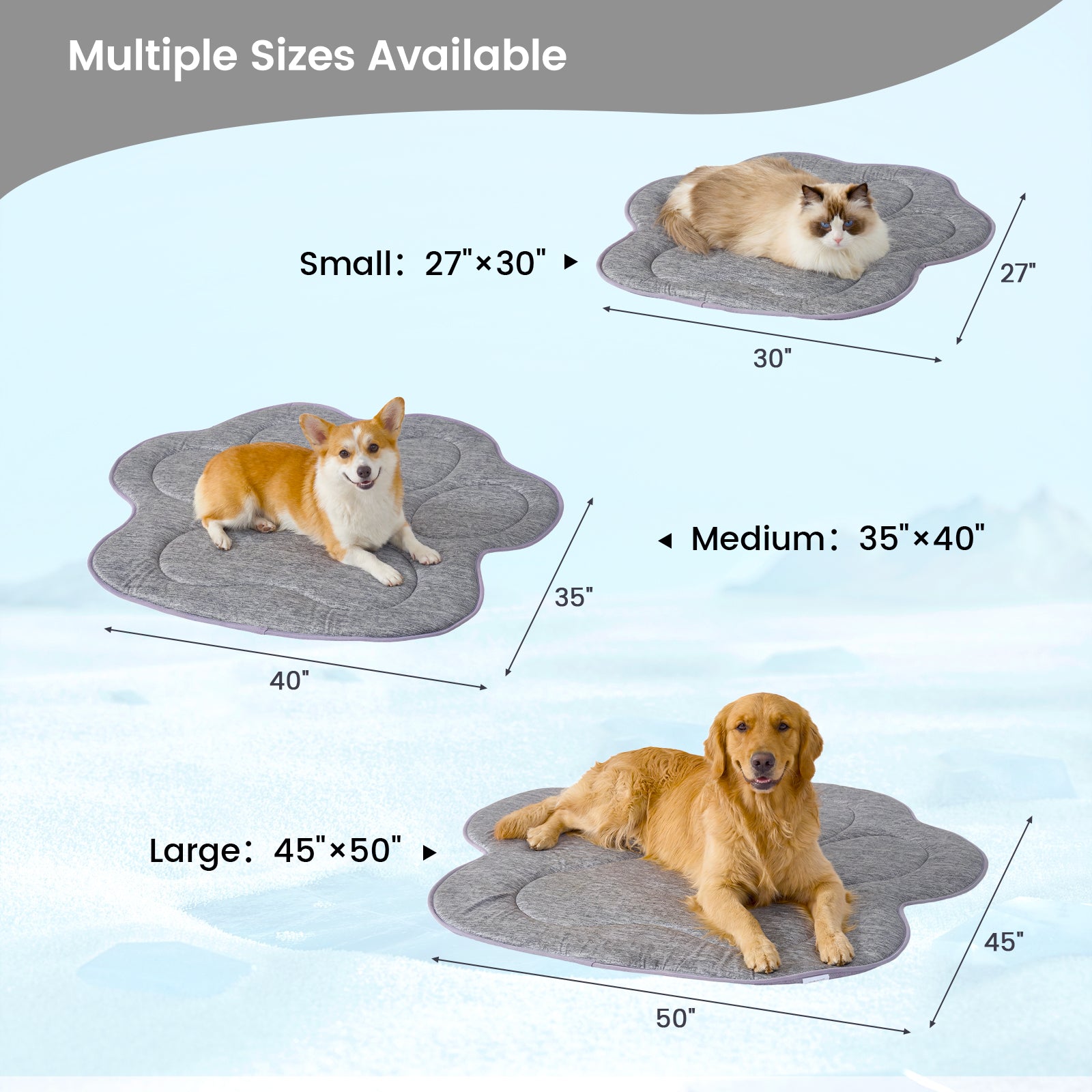 Pet mats of different sizes with dogs for scale.#color_Charcoal Grey