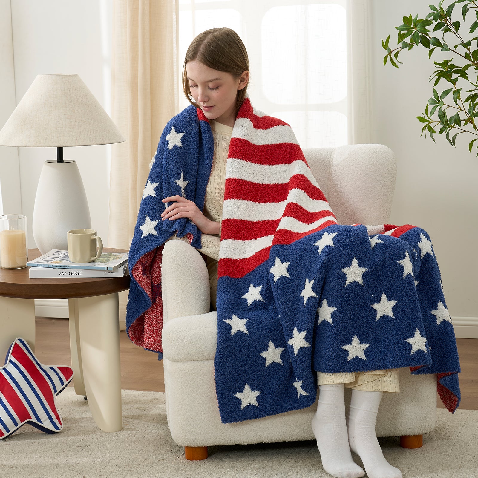 Independent Day Feather Yarn Throw Blanket