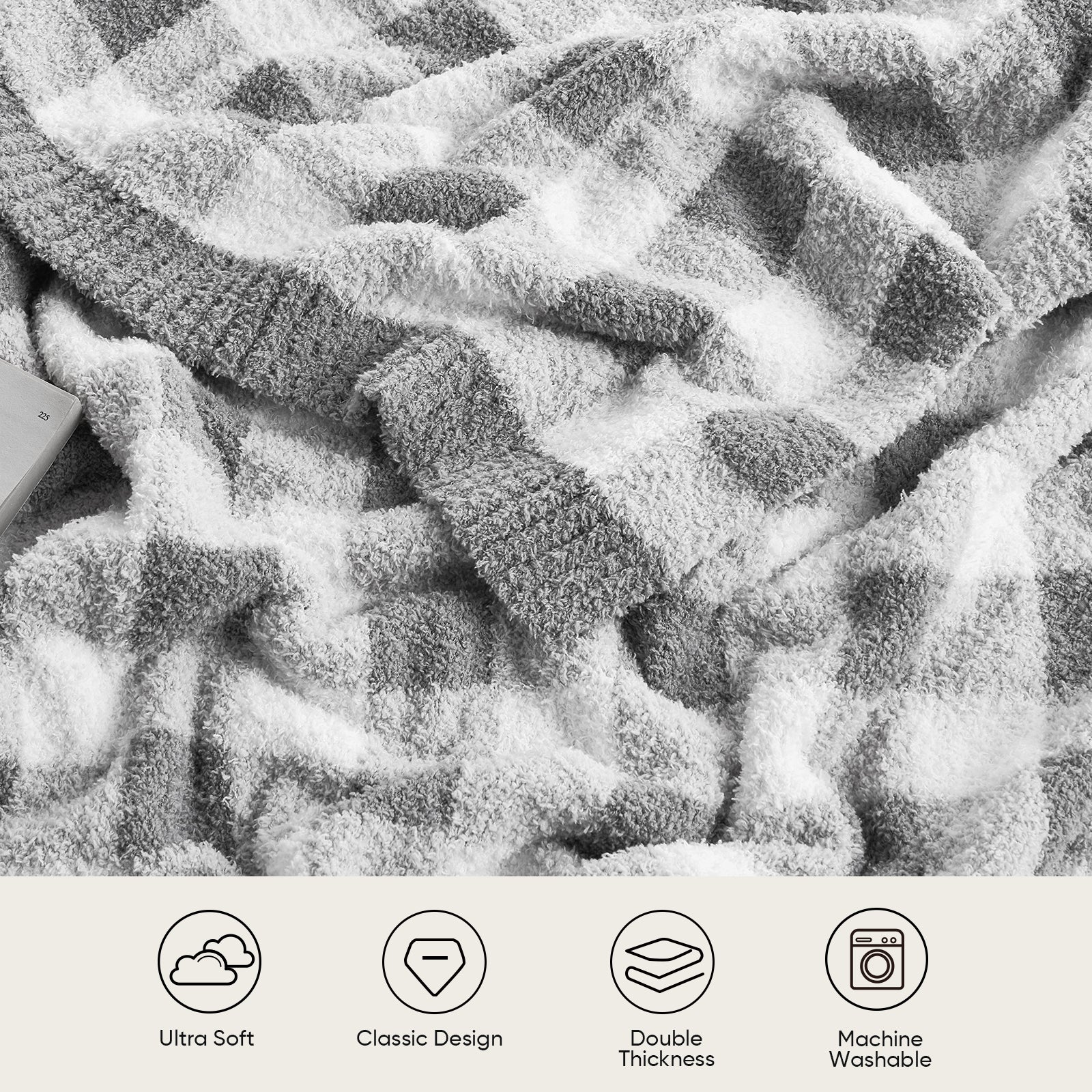 Plaid Knit Feather Yarn Knit Throw Blanket