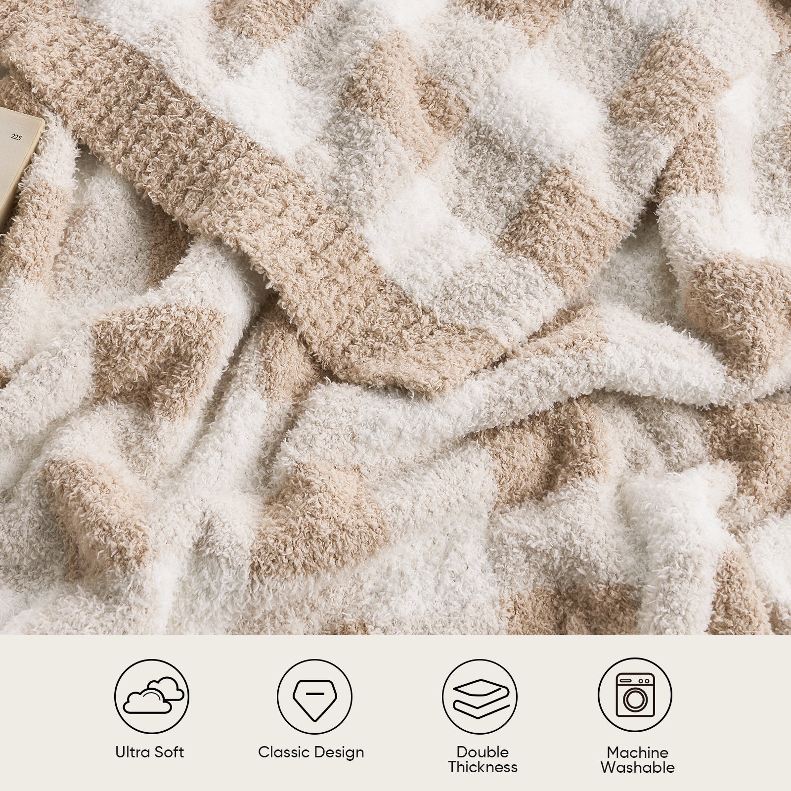 Plaid Knit Feather Yarn Knit Throw Blanket