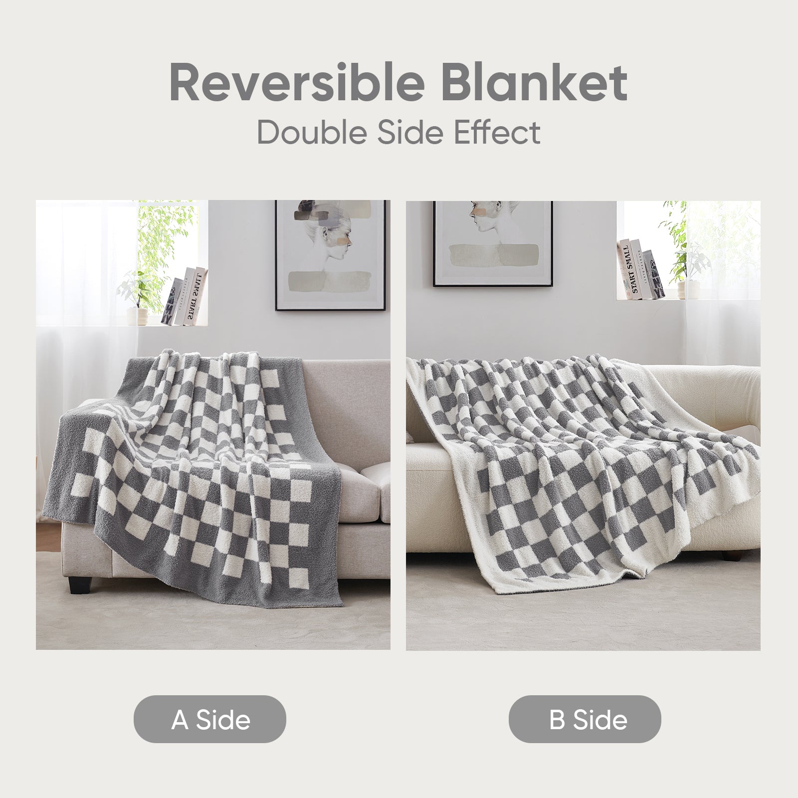 Checkered Feather Yarn Knit Throw Blanket