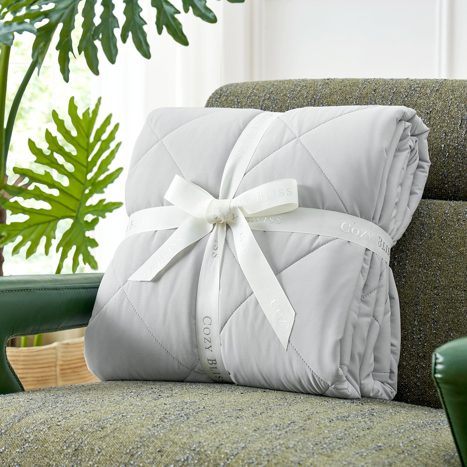 Cozy Bliss Chill Weave Cooling Blanket, gift wrapped #Color_Cool Grey