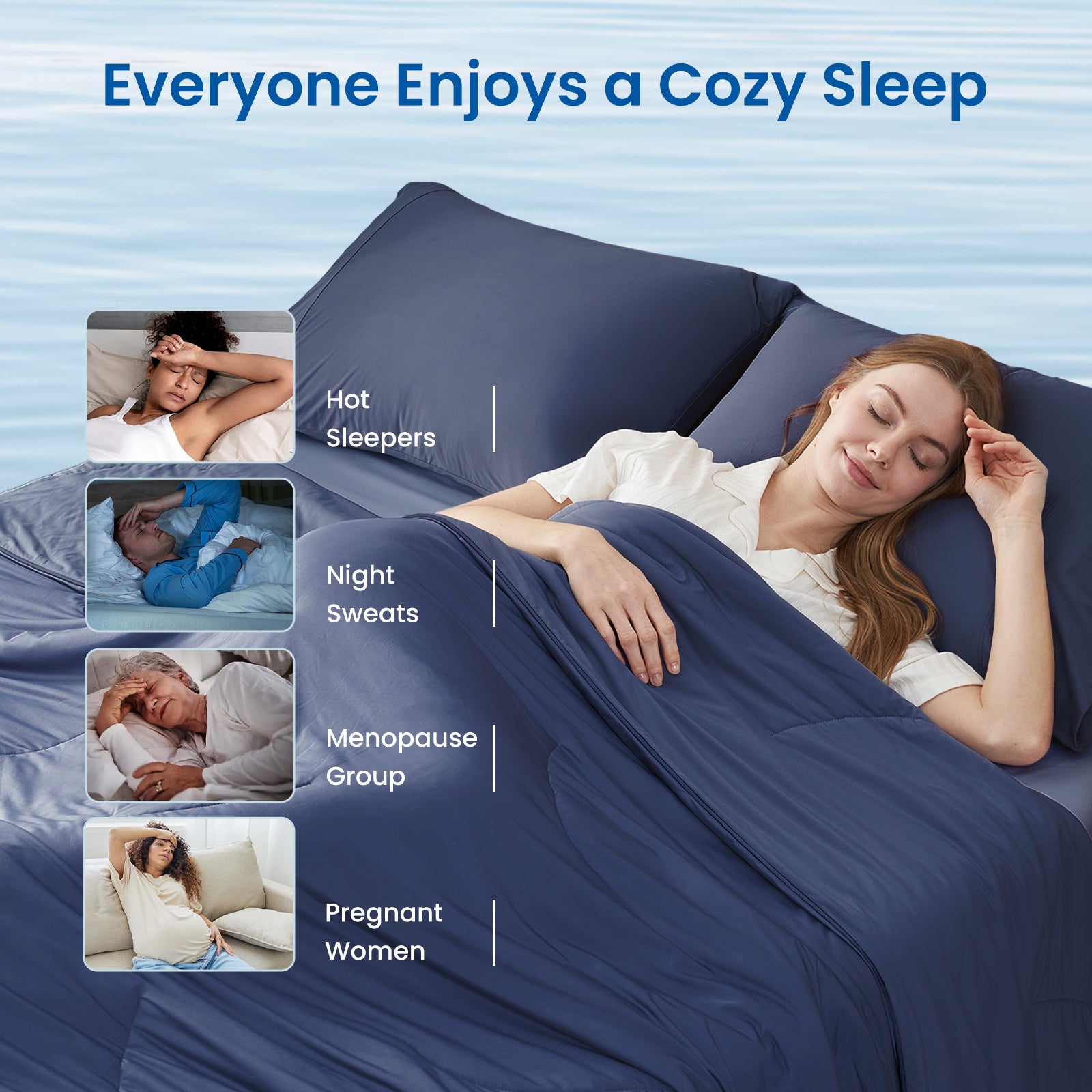 Ultra Cooling Double-sided Comforter, ideal for hot sleepers, night sweats, menopause group and pregnant women.#color_Dark Blue