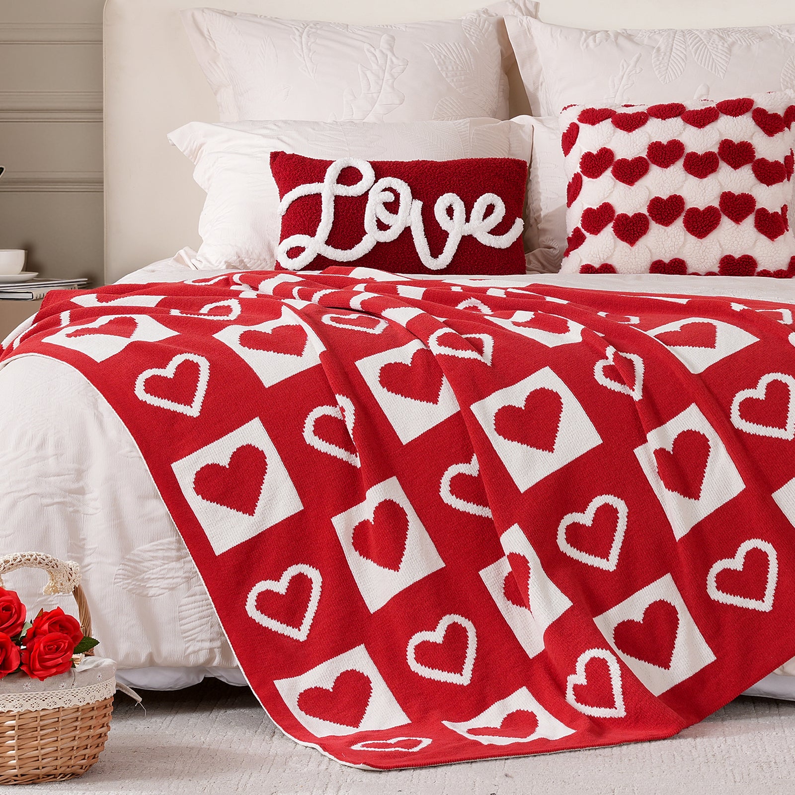 Valentine Love Jacquard Knit Chenille Throw Blanket