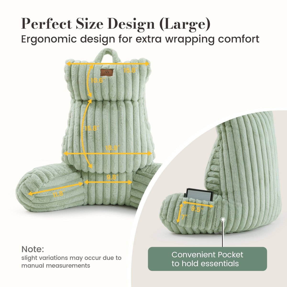 Cozy Bliss faux fur reading pillow with convenient pocket #color_Sage Green