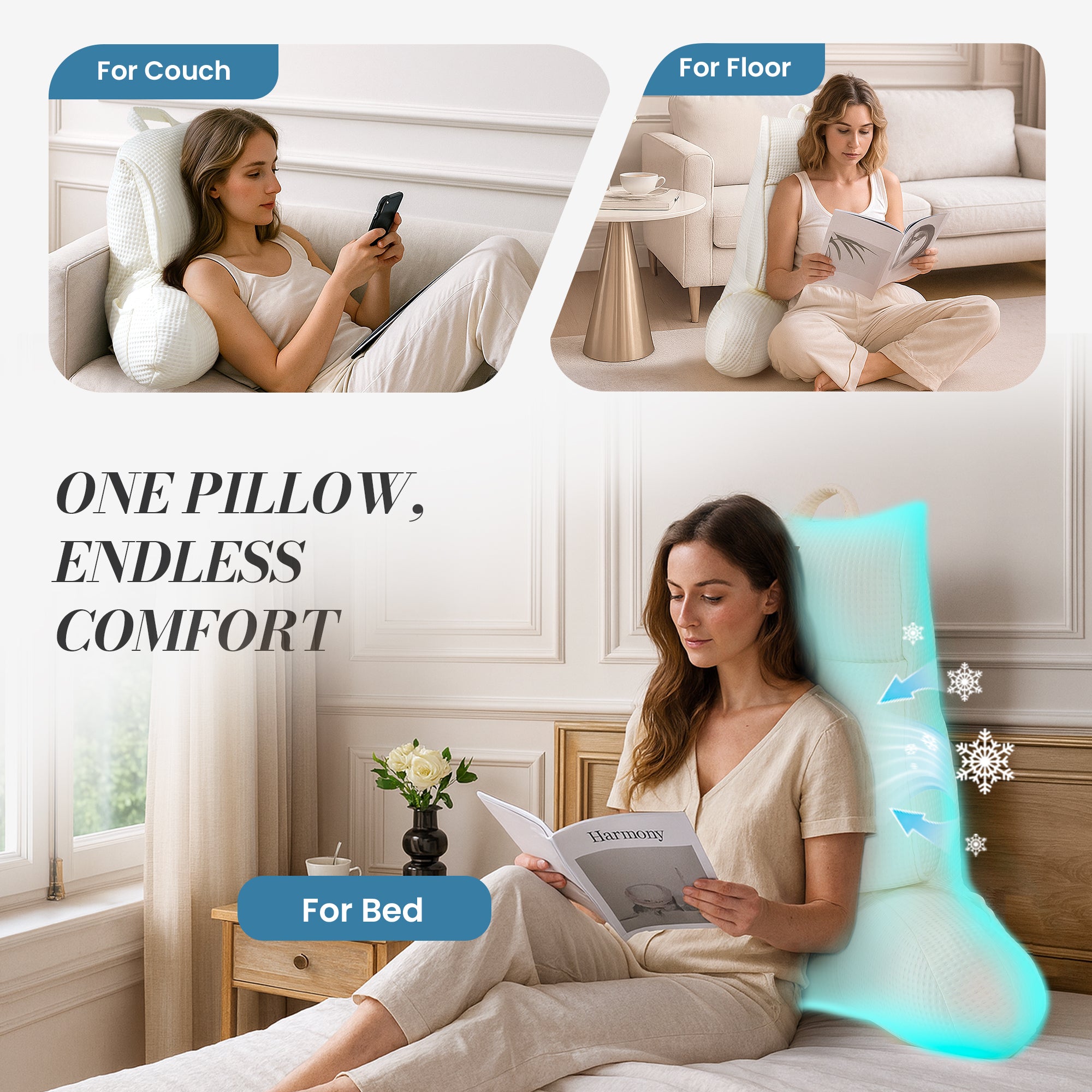 Cooling Waffle Knit Reading Pillow - Ivory