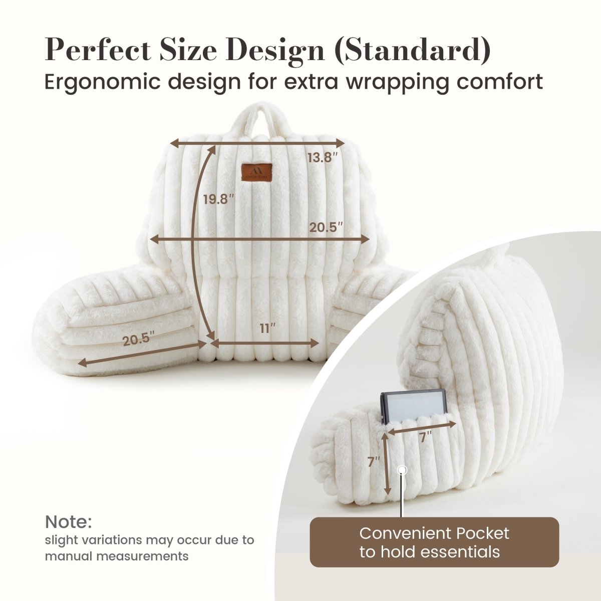 Cozy Bliss faux fur reading pillow with convenient pocket #color_Ivory