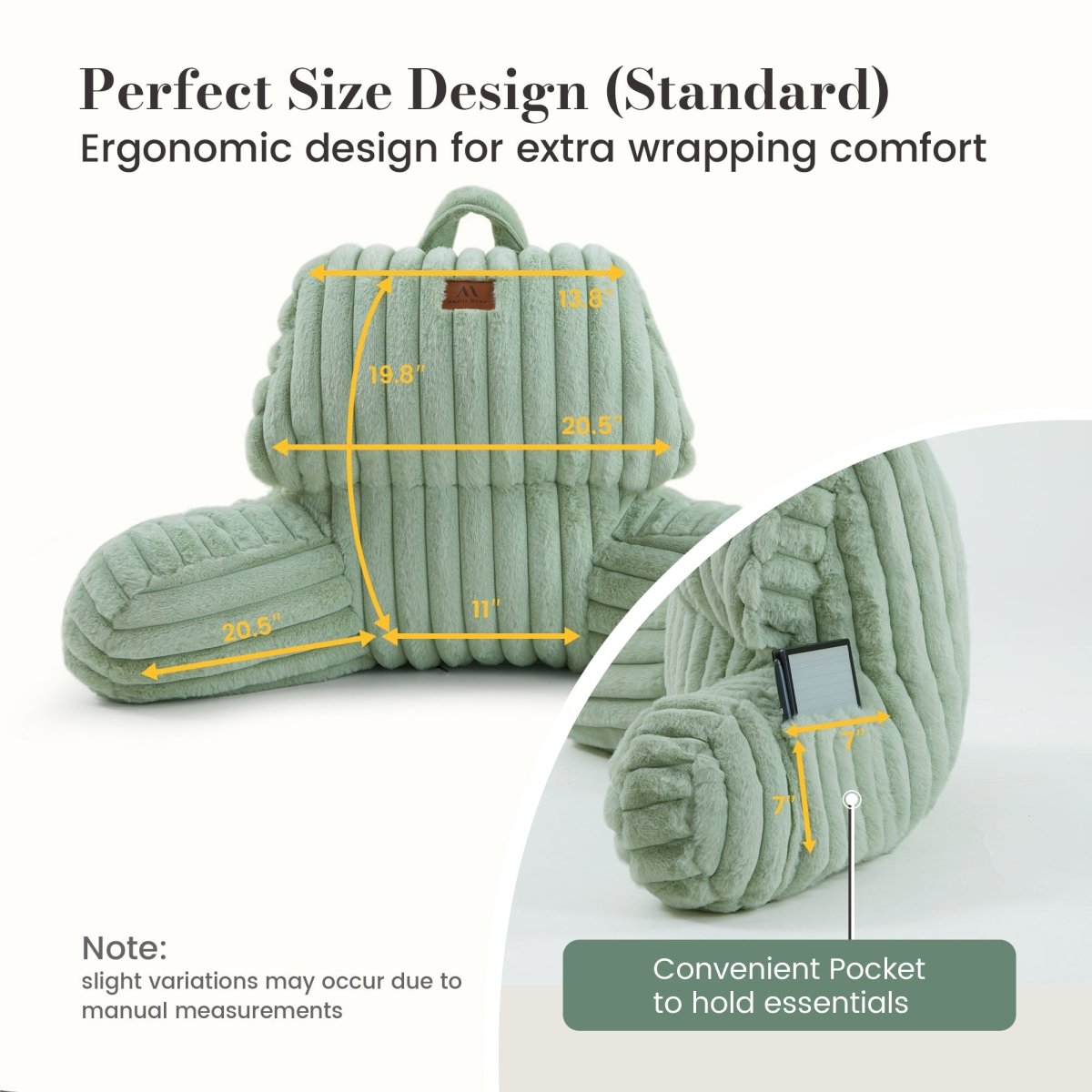 Cozy Bliss faux fur reading pillow with convenient pocket #color_Sage Green