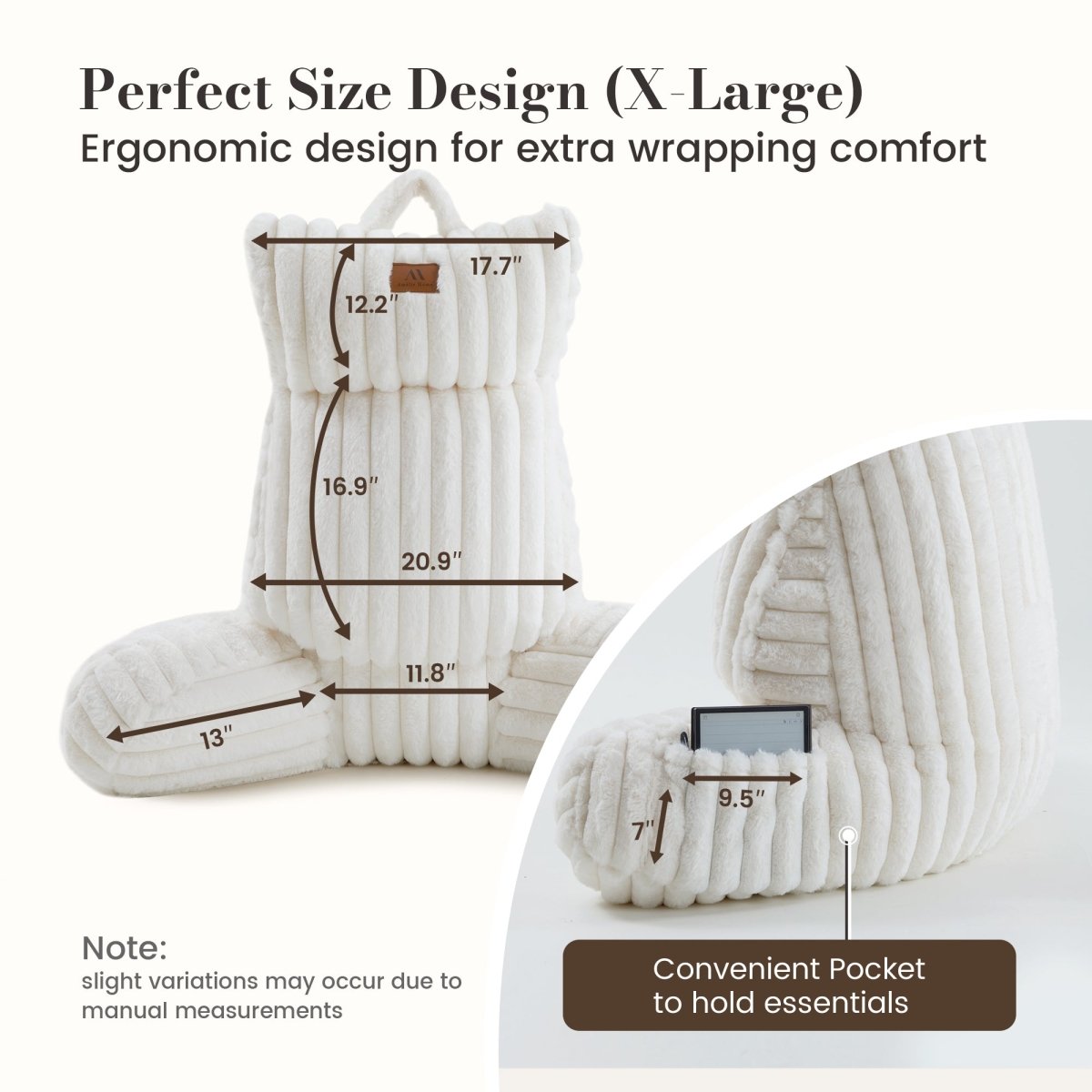 Cozy Bliss faux fur reading pillow with convenient pocket #color_Ivory