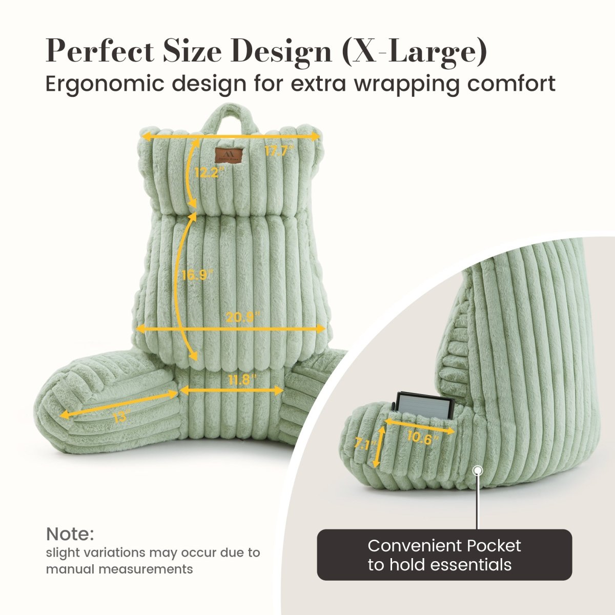 Cozy Bliss faux fur reading pillow with convenient pocket #color_Sage Green