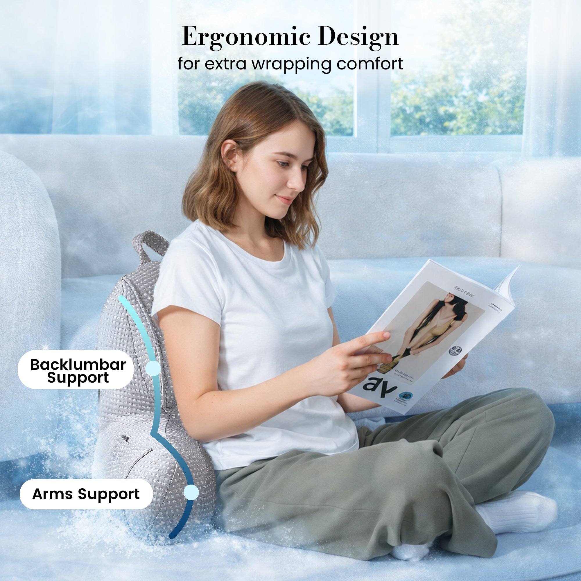 Ergonomic Cooling Reading Pillow for Bed or Couch | Cozy Bliss