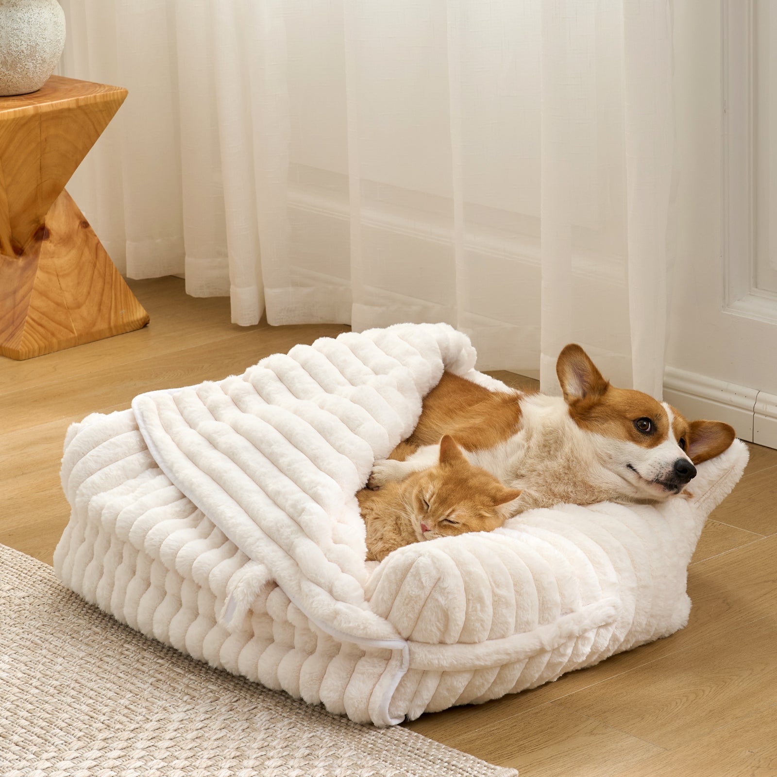 Cozy Bliss X CK Faux Fur Pet Couch Bed with Removable Cover