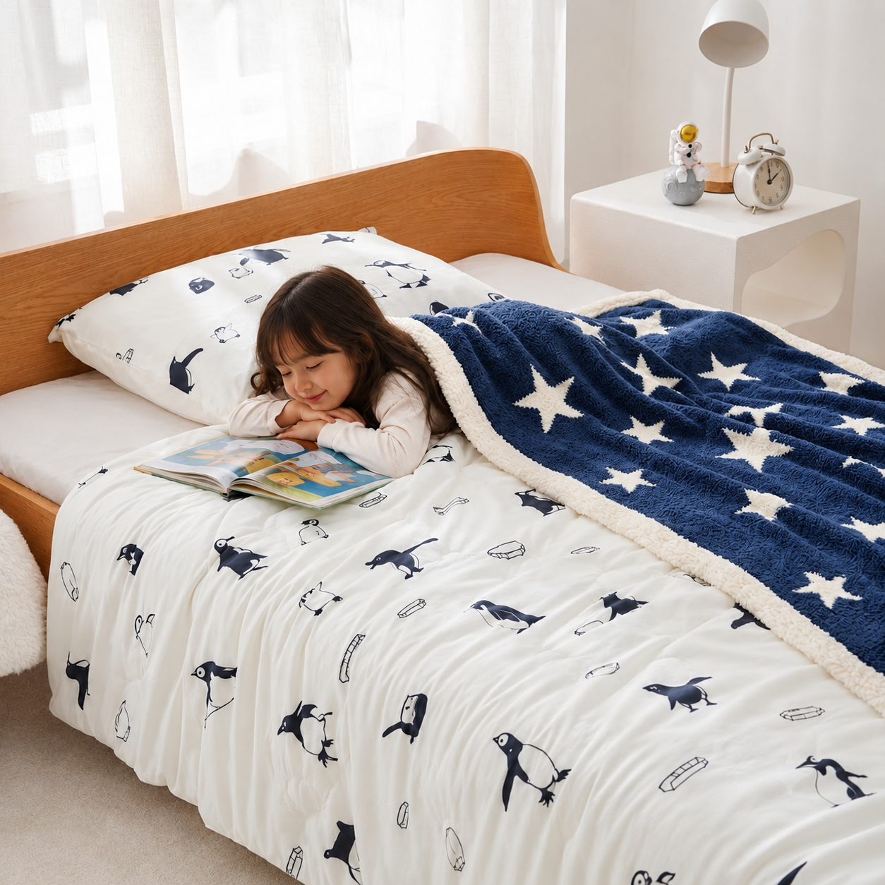 Feather Yarn Throw & Kids Cooling Comforter Bundle