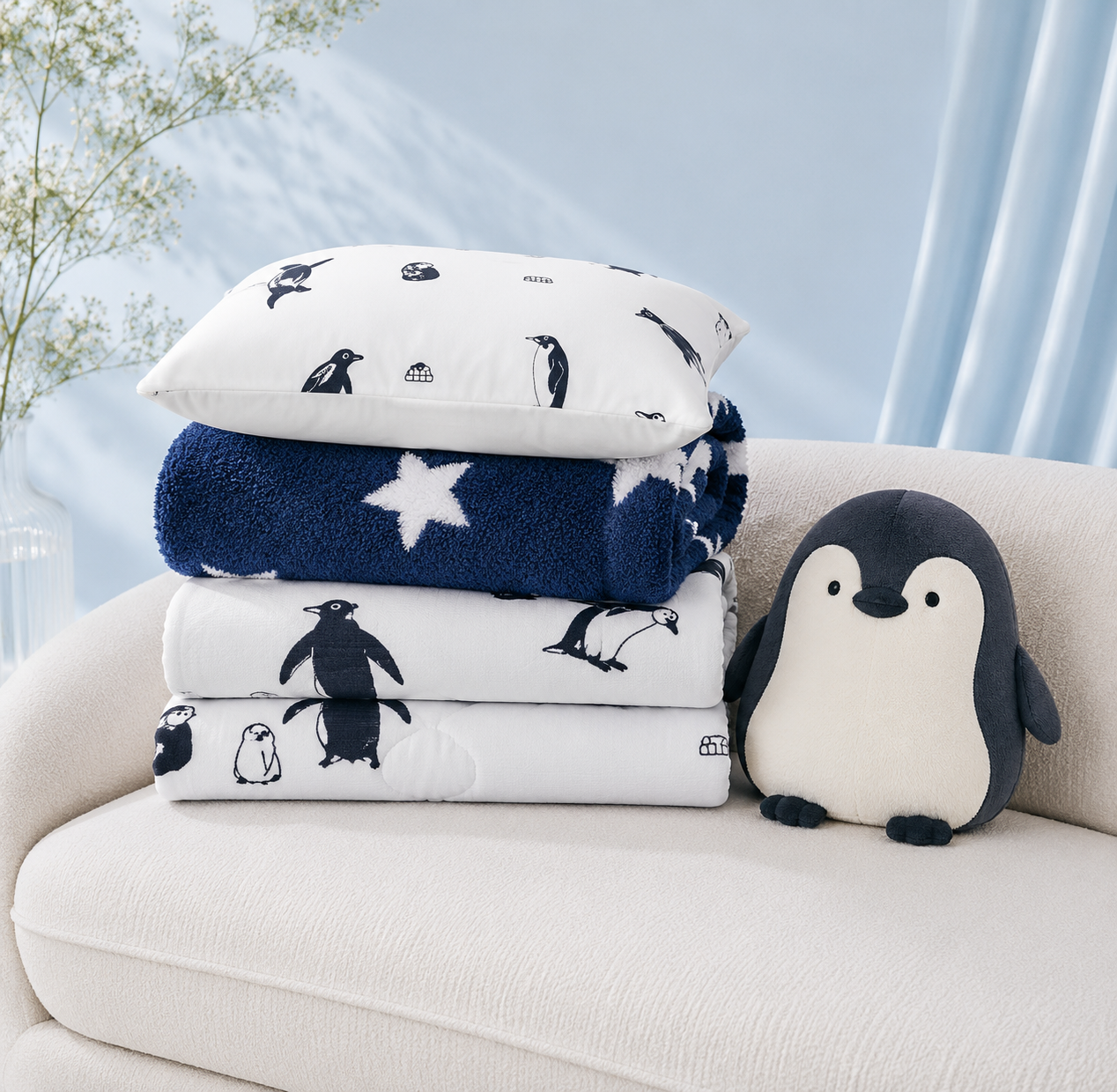 Feather Yarn Throw & Kids Cooling Comforter Bundle
