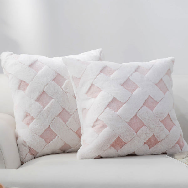 Set of 2 Luxury Faux Fur Basket Throw Pillow Covers - Pink