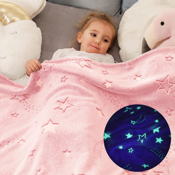 Glow in The Dark Stars Blanket for Kids Baby-Pink
