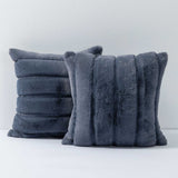 Set of 2 Luxury Faux Fur Striped Throw Pillow Covers-Blue