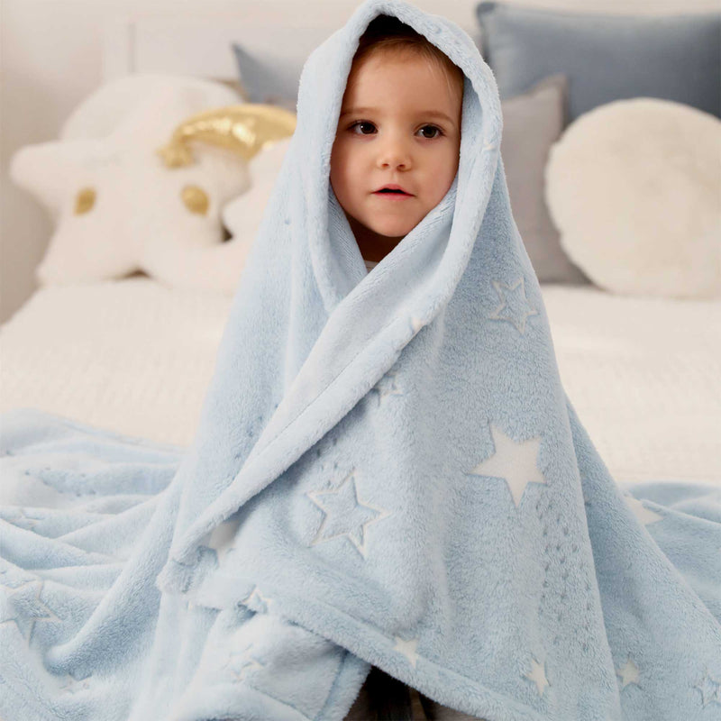Glow in The Dark Stars Blanket for Kids Baby-Blue