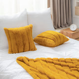 Set of 2 Luxury Faux Fur Striped Throw Pillow Covers - Ginger Yellow
