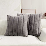 Set of 2 Luxury Faux Fur Striped Throw Pillow Covers - Grey