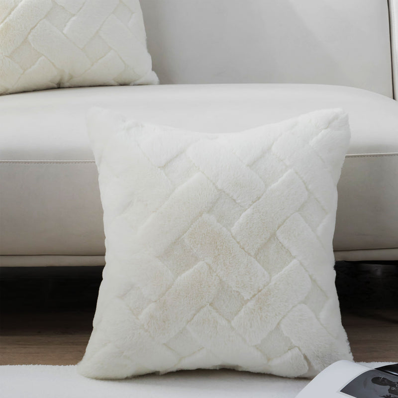 Set of 2 Luxury Faux Fur Basket Throw Pillow Covers