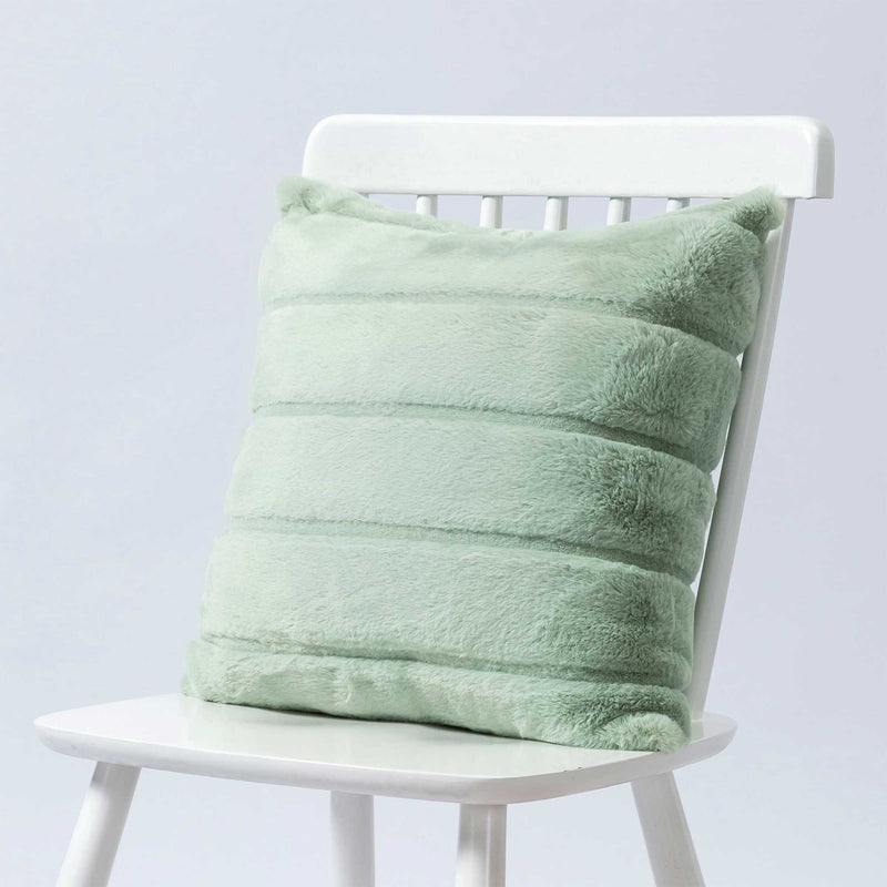 Set of 2 Luxury Faux Fur Striped Throw Pillow Covers - Sage Green