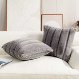 Set of 2 Luxury Faux Fur Striped Throw Pillow Covers - Grey