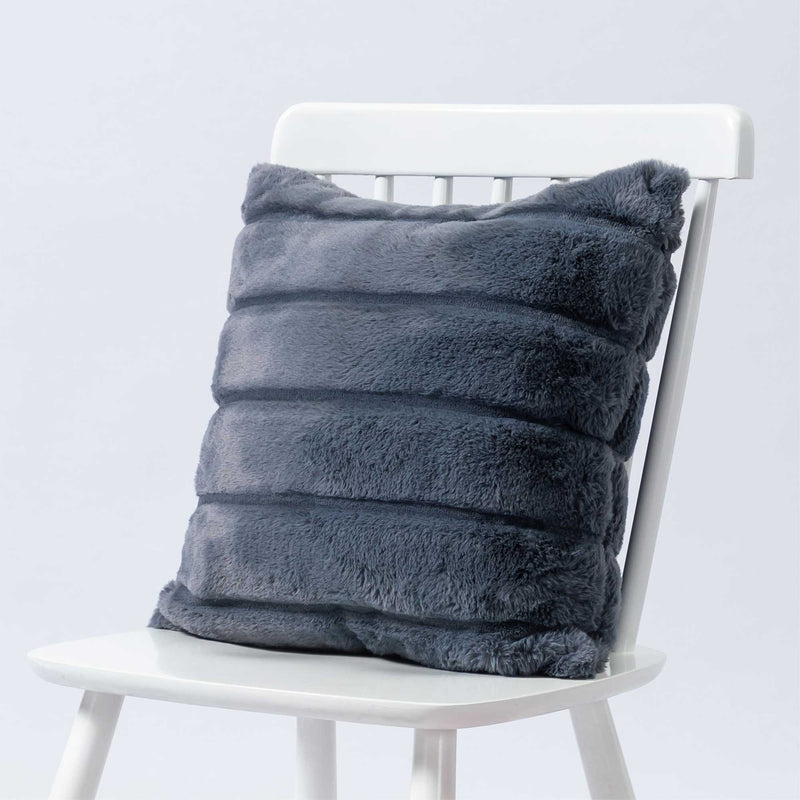 Set of 2 Luxury Faux Fur Striped Throw Pillow Covers-Blue