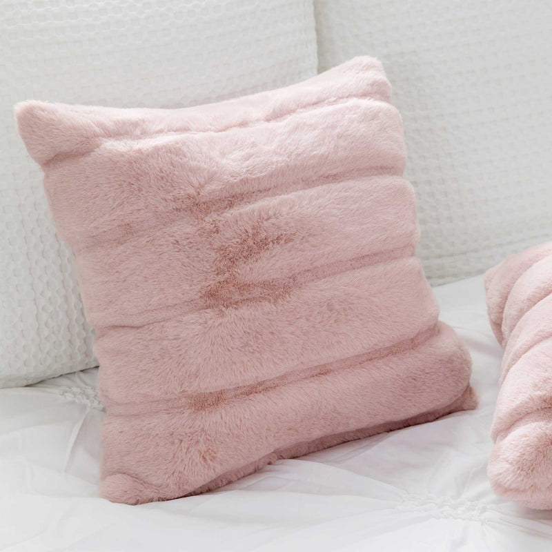 Set of 2 Luxury Faux Fur Striped Throw Pillow Covers - Misty Rose