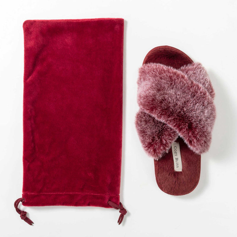 Women‘s Faux Fur Slide Slippers - Burgandy