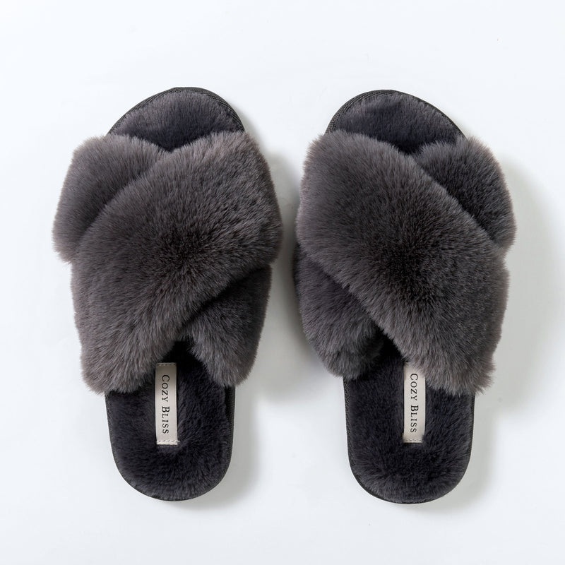 Women‘s Faux Fur Slide Slippers-Grey