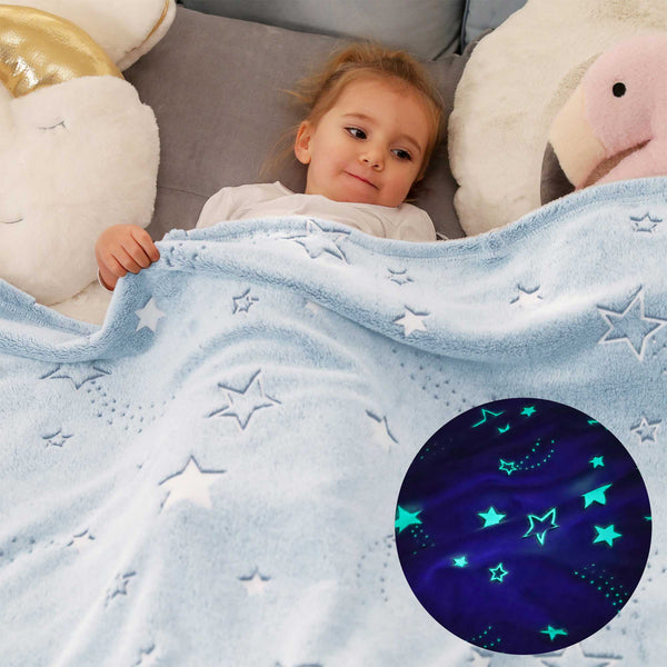 Glow in The Dark Stars Blanket for Kids Baby-Blue